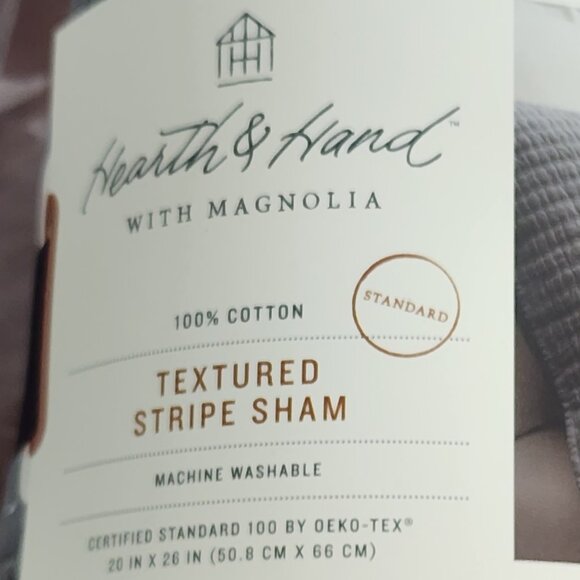 Hearth And Hand With Magnolia Radiant Gray Cotton Textured Stripe Standard Sham - Picture 9 of 16